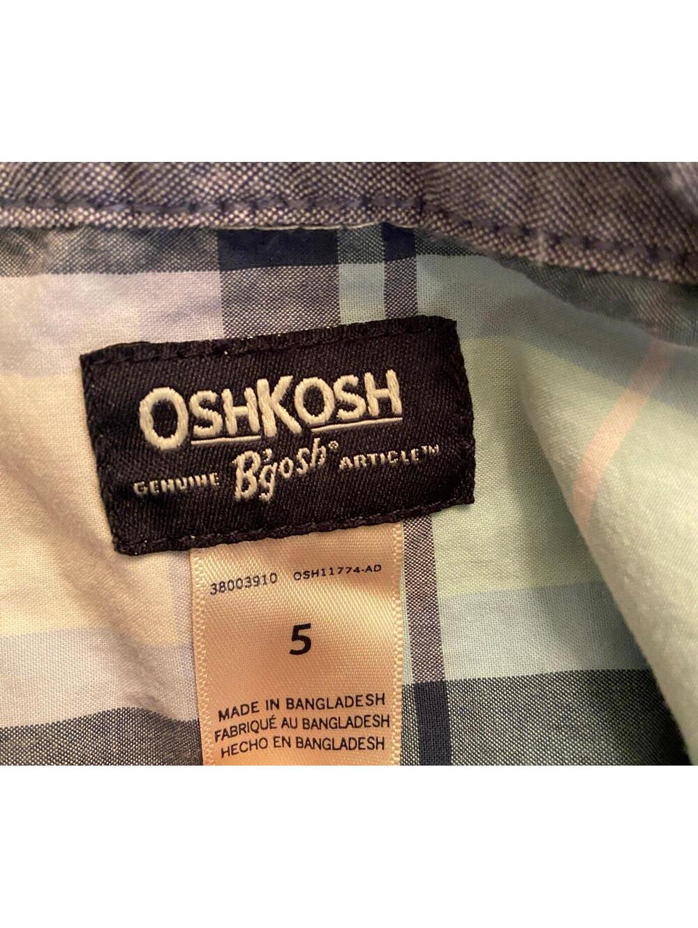 OshKosh Bgosh Boys Teal Blue Plaid Button Down Long Sleeve Shirt Size 5 Woven‎ - Picture 3 of 4